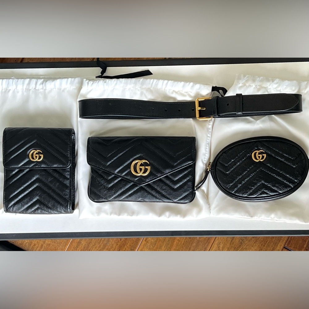 Authentic Gucci GG Marmont Matelassé Belt Bag 2.0 Trio, Mint cond. w/packaging